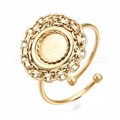 Offener Manschettenfingerring aus Edelstahl 304 mit Cabochon-Fassungen STAS-T060-15G