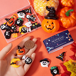 24 Stück 14 Stile Halloween undurchsichtige Harz-Cabochons RESI-SC0003-30