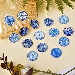 Blau-weiß bedruckte Glaskabochons GGLA-SZ0001-13
