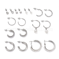 Ring & runde Strass-Ohrstecker EJEW-D277-09P