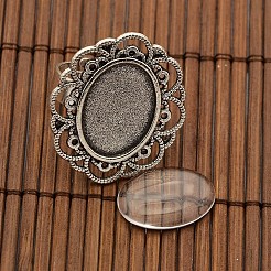 13x18 mm oval Kuppel Klarglasabdeckung und antiken goldenen Legierung cabochon Fassungen mit Verbinder Sets DIY-X0197-AS