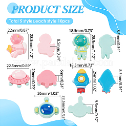 50 Stück 5 Stile Weltraum Thema opake Resin Decoden Cabochons RESI-PH0002-20