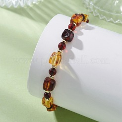 Браслеты из натурального янтаря и латунных бусин для женщин&nbsp;BJEW-JB13664