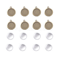 Tibetischen Stil Legierung Blume Anhänger Cabochon Fassungen und klare halbrunde Glas Cabochon TIBE-X0019-20AB