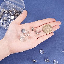 Pandahall Elite 30 Stk. 12 mm flache runde Messing Ohrstecker Cabochon Einstellung Pfosten Tasse mit 30 Stk. 12 mm Klarglas Cabochons für Ohrring DIY Schmuck Handwerk DIY-PH0020-31P
