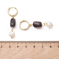 Круглые серьги-кольца из натурального янтаря и натурального культивированного пресноводного жемчуга.&nbsp;EJEW-JE06998