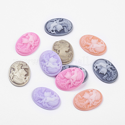 Mischfarbe königliche Dame Porträt Harzminiaturen ovale Cabochons für antike Fingerring machen X-CRES-C0035-M