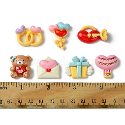 7 Stück 7 Stile Ring/Box/Schloss/Umschlag/Bär/Ballon/Heißluftballon Valentinstag Thema undurchsichtige Harz Decoden Cabochons RESI-FS0001-69