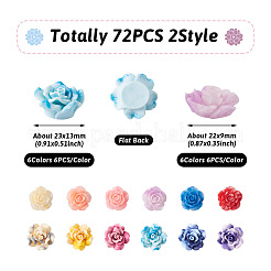 72 Stück 2 Stil 6 Farben verwischte Farbe undurchsichtige Harz Cabochons RESI-CD0001-19