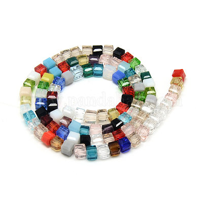 Wholesale Faceted Transparent Glass Cube Beads Strands Pandahall