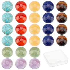 28 Stück 7 Stile Karneol & gelber Aventurin & Tigerauge & grüner Aventurin & Lapislazuli & Amethyst & Türkis Cabochons G-SC0002-13A