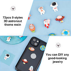 72 Stück 9 Stile 3D Astronauten Thema Harz Cabochons RESI-OC0001-67