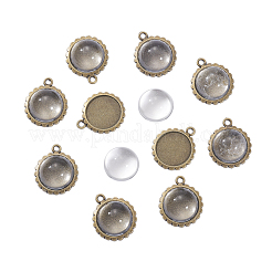 Tibetischen Stil Legierung Blume Anhänger Cabochon Fassungen und klare halbrunde Glas Cabochon TIBE-X0019-20AB