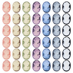 42 Stück 7 Farben Retro Lady Cameo Harz Cabochons RESI-CA0001-74