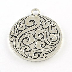 Tibetischen Stil Legierung flache runde Charms -Anhängers Fassungen für Strasssteine TIBEP-Q045-022AS-RS