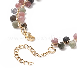 Rundes Bettelarmband aus natürlichem Turmalin mit Perlen BJEW-TA00220