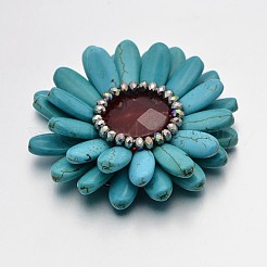 Färben synthetischen türkis Blume Cabochons G-N0036-07