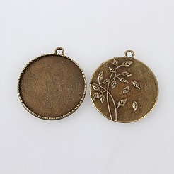 Tibetische Legierung geschnitzte Blatt Anhänger Cabochon Lünette Fassungen TIBEP-M018-86AB-NF