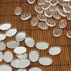 Messing Strass Anhänger mit Tigerauge Fassungen Cabochons KK-MSMC015-14S-RS