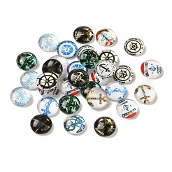 Ruder & Anker gedruckt Glas Cabochons GGLA-A002-10mm-WW