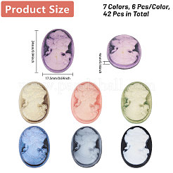 42 Stück 7 Farben Retro Lady Cameo Harz Cabochons RESI-CA0001-74