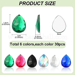 180 Stück 6 Farben Acryl-Strass-Cabochons mit flacher Rückseite. GACR-YW0001-04
