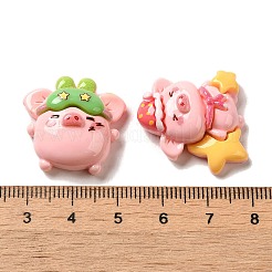 Deko-Cabochons aus undurchsichtigem Harz mit Schweinmotiv RESI-E053-04