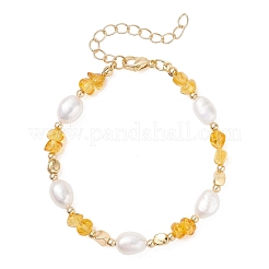 Браслеты из натурального янтаря и культивированного пресноводного жемчуга для женщин&nbsp;BJEW-JB13645