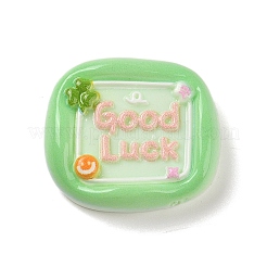Quadratische Cartoon Wort viel Glück opake Harz Decoden Cabochons RESI-R447-02E