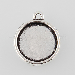 Tibetischer Stil Legierung flache runde Anhänger Fassungen TIBEP-M022-48AS
