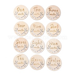 Flache runde Holzcabochons mit Monat WOOD-XCP0001-44