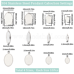 40 Stück 4 Stile 304 Edelstahl Anhänger Cabochon Einstellungen STAS-SC0006-18