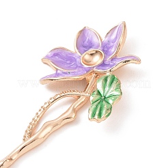 Legierung Emaille Lotus Haarstäbchen OHAR-PW0006-24F