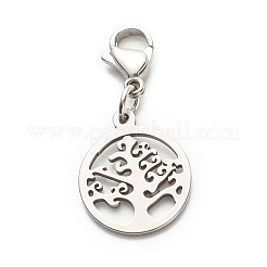 Anlaufgeschützter runder Ring mit Baum-Anhänger aus 304 Edelstahl mit Filigranverzierungen HJEW-JM00573-01