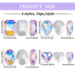 64 Stück 4 Stil Strass-Cabochons aus Glas mit spitzem Rücken RGLA-FG0001-08