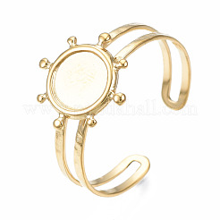 Offener Manschettenfingerring aus Edelstahl 304 mit Cabochon-Fassungen STAS-T060-10G