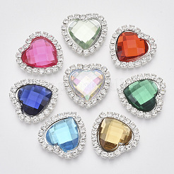 Glänzende flach zurück facettierte Herz Acryl Strass Cabochons RB-R011-M