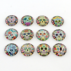 Halbrunde / Kuppel Zuckerschädel Muster Glas Flatback Cabochons für DIY-Projekte GGLA-Q037-25mm-12
