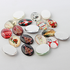 Festival Weihnachten Thema Weihnachten Ornamente Dekorationen Glas oval flatback Cabochons GGLA-A003-18x25-KK