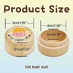 Runde Box aus Buchenholz mit Gravur „My First Curl Boy“. CON-WH0120-002