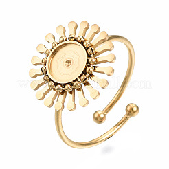 Offener Manschettenfingerring aus Edelstahl 304 mit Cabochon-Fassungen STAS-T060-14G
