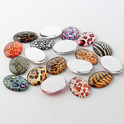 Leopardenmuster Thema Ornamente Dekorationen Glas oval flatback Cabochons GGLA-A003-18x25-GG