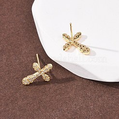 Серьги-кольца из латуни с микропаве и прозрачным кубическим цирконием&nbsp;EJEW-H178-04G