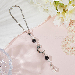 Подвесные украшения из натурального обсидиана и сплава&nbsp;HJEW-WH20009-03B