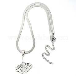 Ожерелья с подвесками в виде елочки из нержавеющей стали 201 с листьями гинкго NJEW-K253-36P