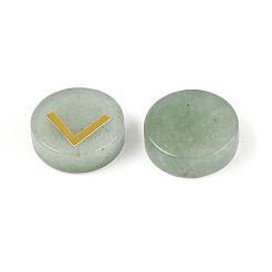 Латунь старший футарк алфавит гравированный символ плоский круглый натуральный зеленый авантюрин рунические камни&nbsp;G-I373-01I