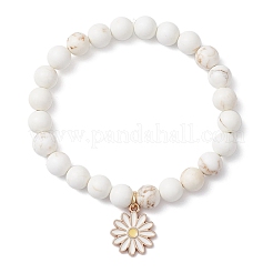 Браслеты с подвесками из сплава с эмалью в виде ромашки BJEW-JB12412