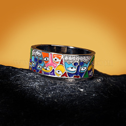 Кольца для пальцев с эмалью из латуни с микропаве из прозрачных кубических цирконий&nbsp;FS-WGB4C19-01