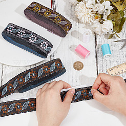 3 рулон 3-цветной полиэстеровой жаккардовой ленты с узором в этническом стиле с цветами и листьями OCOR-OC0001-44