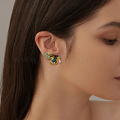 2 пара двухцветных сережек-гвоздиков из сплава со стразами&nbsp;EJEW-GO0003-25